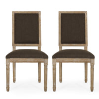 Kevin Dining Chair Set of 2, Brown Fabric Padded Seat, Natural Wood -BM335345