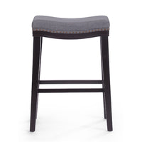 Bar Height Stool with Saddle Seat, Charcoal Gray, Dark Brown Wood -BM335346