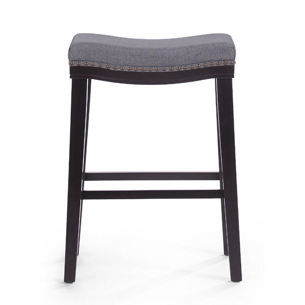 Bar Height Stool with Saddle Seat, Charcoal Gray, Dark Brown Wood -BM335346