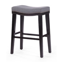 Bar Height Stool with Saddle Seat, Charcoal Gray, Dark Brown Wood -BM335346