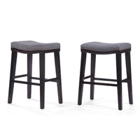 Bar Height Stool with Saddle Seat, Charcoal Gray, Dark Brown Wood -BM335346