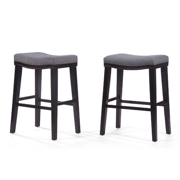Bar Height Stool with Saddle Seat, Charcoal Gray, Dark Brown Wood -BM335346