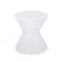 Nian Outdoor Side Table, Matte White Iron, Hourglass Shape, 18 Inch -BM335347