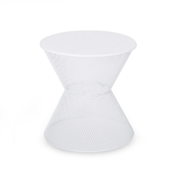 Nian Outdoor Side Table, Matte White Iron, Hourglass Shape, 18 Inch -BM335347