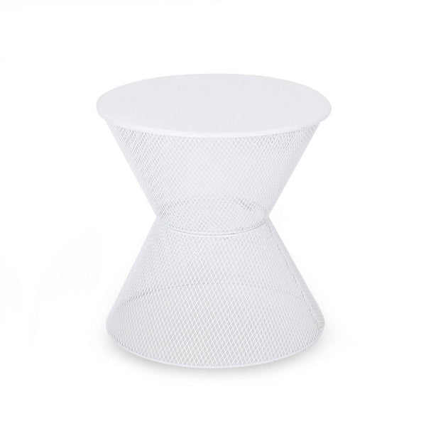 Nian Outdoor Side Table, Matte White Iron, Hourglass Shape, 18 Inch -BM335347