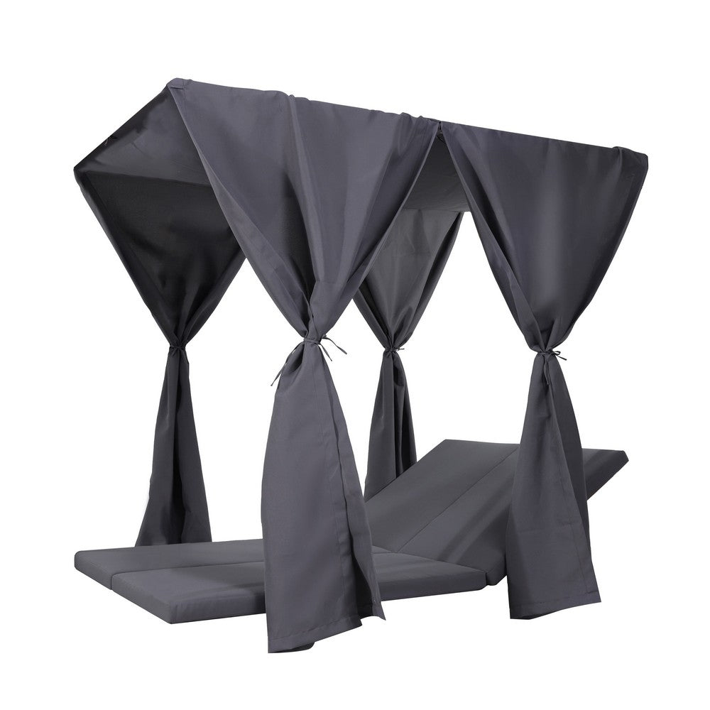 Yavi Outdoor Cushion and Curtains for Daybed, Dark Gray Fabric 79 Inch -BM335350