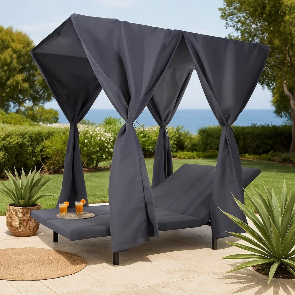 Yavi Outdoor Cushion and Curtains for Daybed, Dark Gray Fabric 79 Inch -BM335350