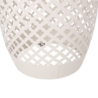 Rosie Outdoor Side Table, White Iron, Lace Cut Drum Structure, 12 Inch -BM335354