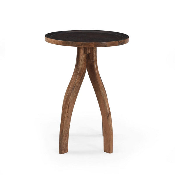 Accent End Table, Light Brown Wood, Unique Carved Base Design, 18 Inch -BM335355