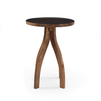 Accent End Table, Light Brown Wood, Unique Carved Base Design, 18 Inch -BM335355