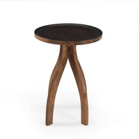 Accent End Table, Light Brown Wood, Unique Carved Base Design, 18 Inch -BM335355
