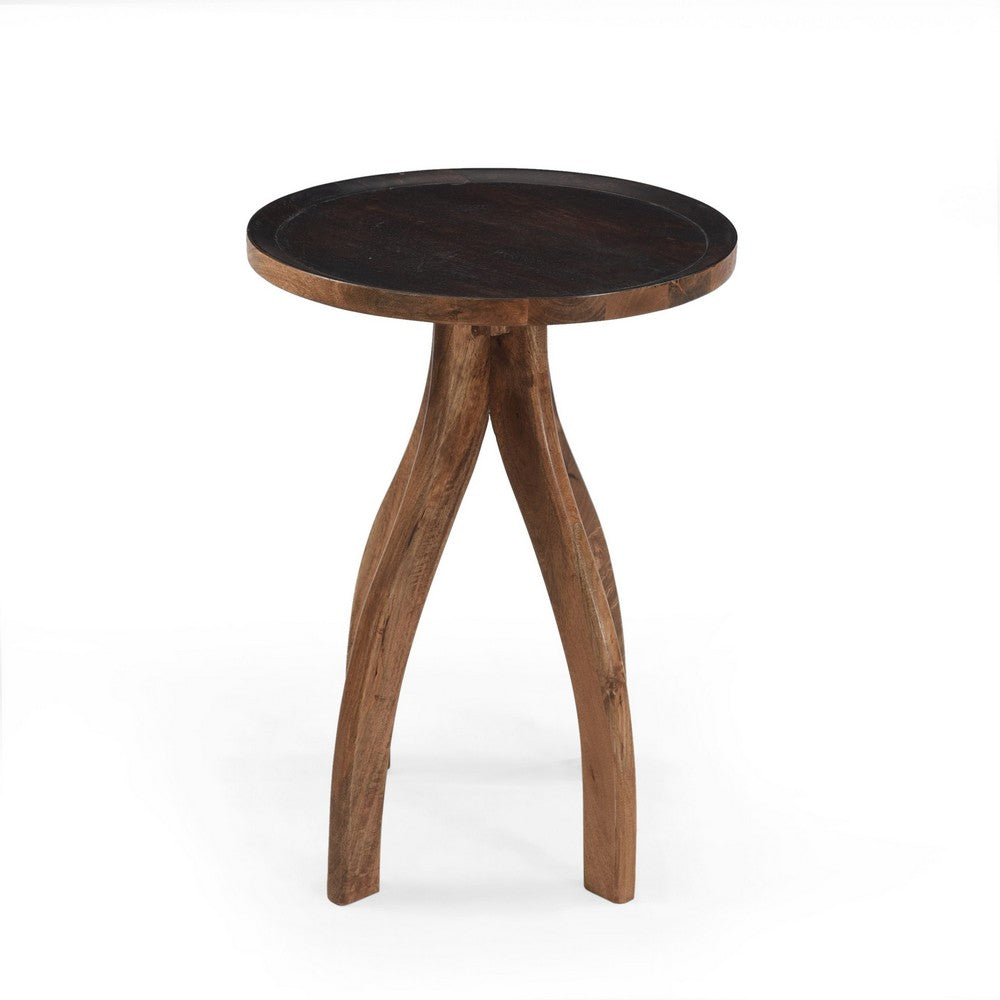 Accent End Table, Light Brown Wood, Unique Carved Base Design, 18 Inch -BM335355