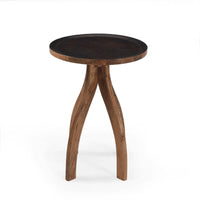 Accent End Table, Light Brown Wood, Unique Carved Base Design, 18 Inch -BM335355