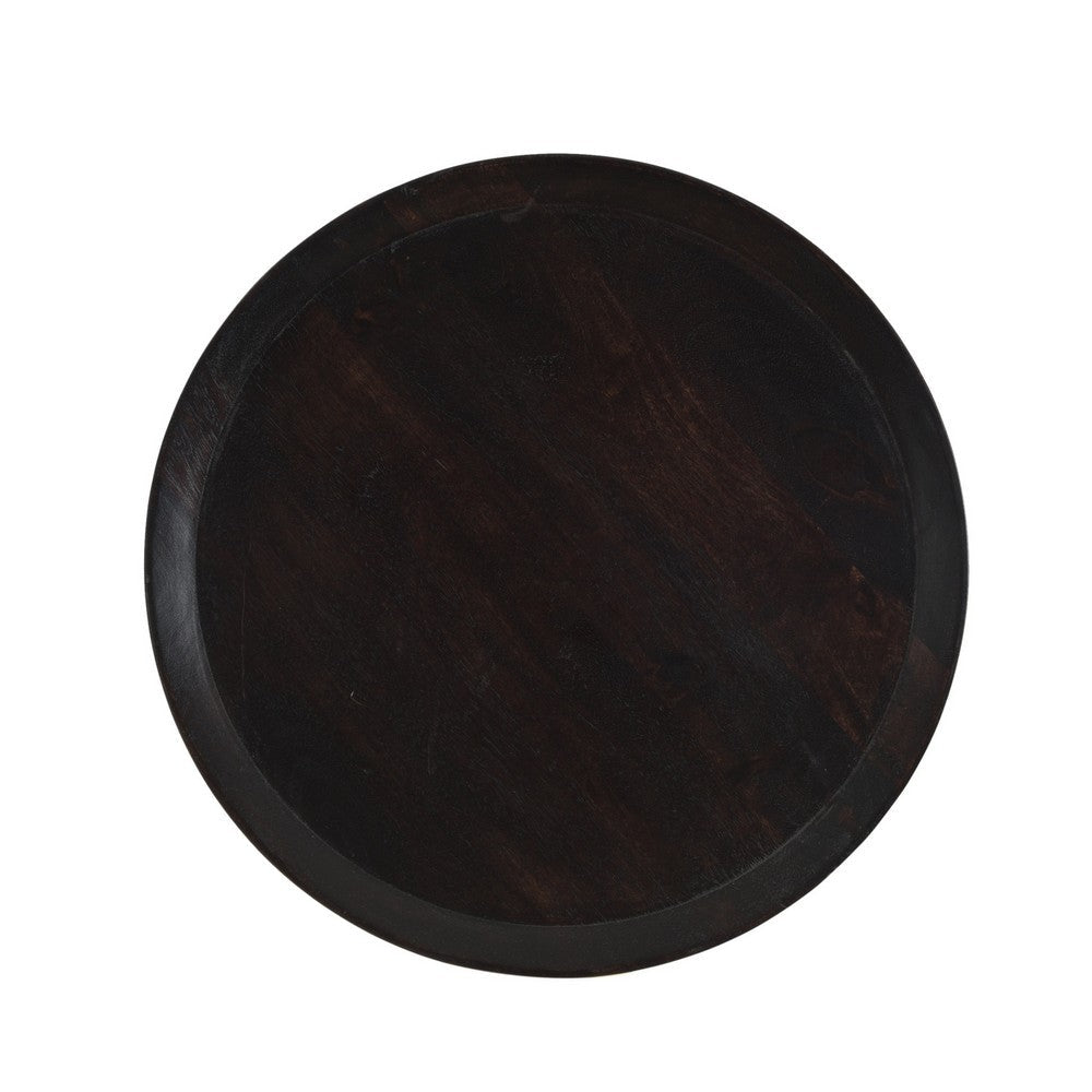 Accent End Table, Light Brown Wood, Unique Carved Base Design, 18 Inch -BM335355