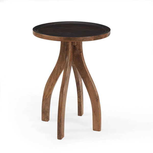 Accent End Table, Light Brown Wood, Unique Carved Base Design, 18 Inch -BM335355