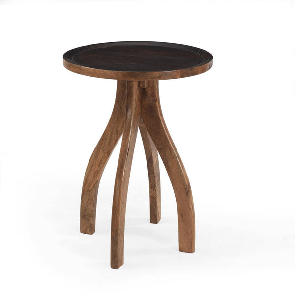 Accent End Table, Light Brown Wood, Unique Carved Base Design, 18 Inch -BM335355