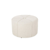 Ottoman, Button Tufted Beige Fabric, Plush Round Shape 28 Inch -BM335359