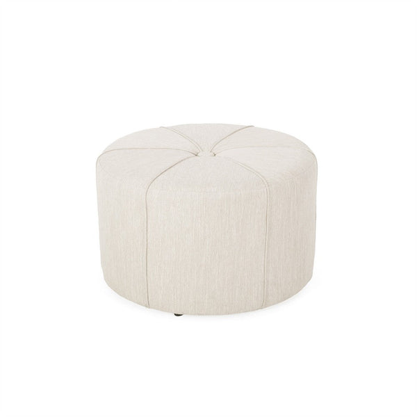 Ottoman, Button Tufted Beige Fabric, Plush Round Shape 28 Inch -BM335359