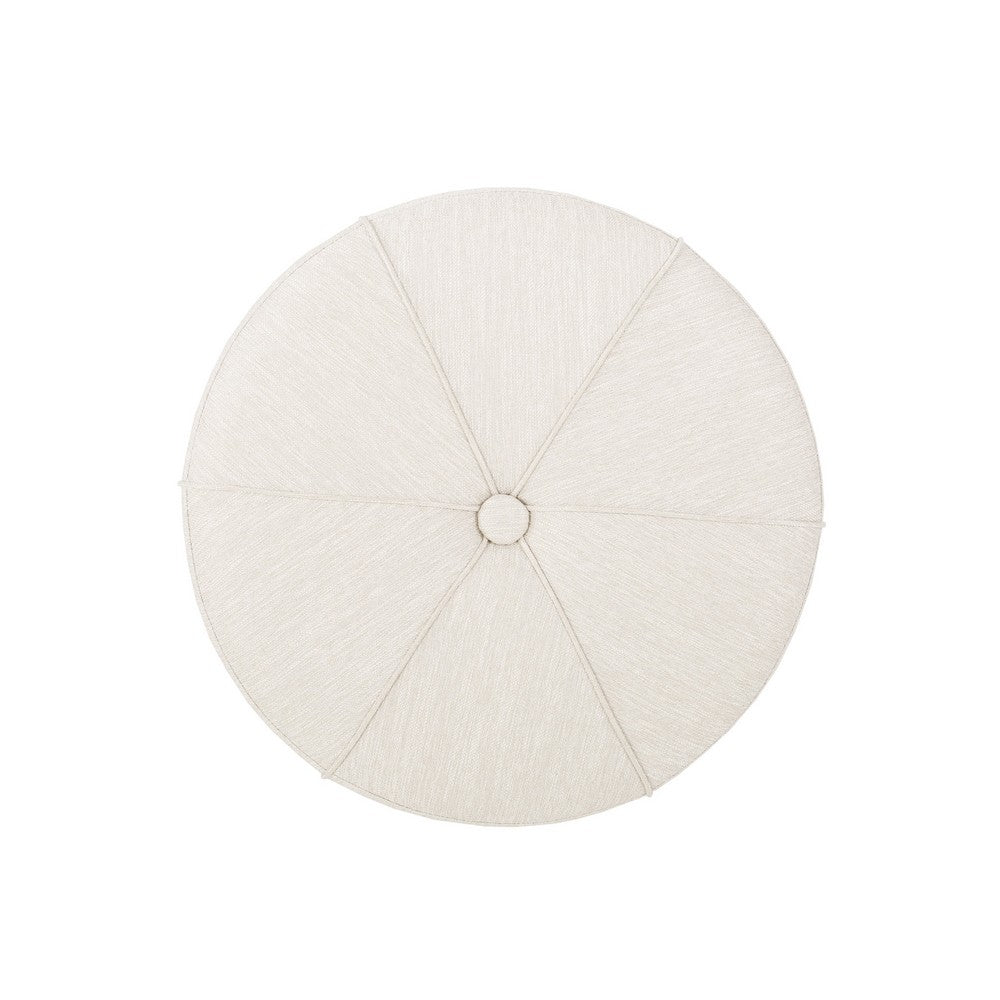 Ottoman, Button Tufted Beige Fabric, Plush Round Shape 28 Inch -BM335359