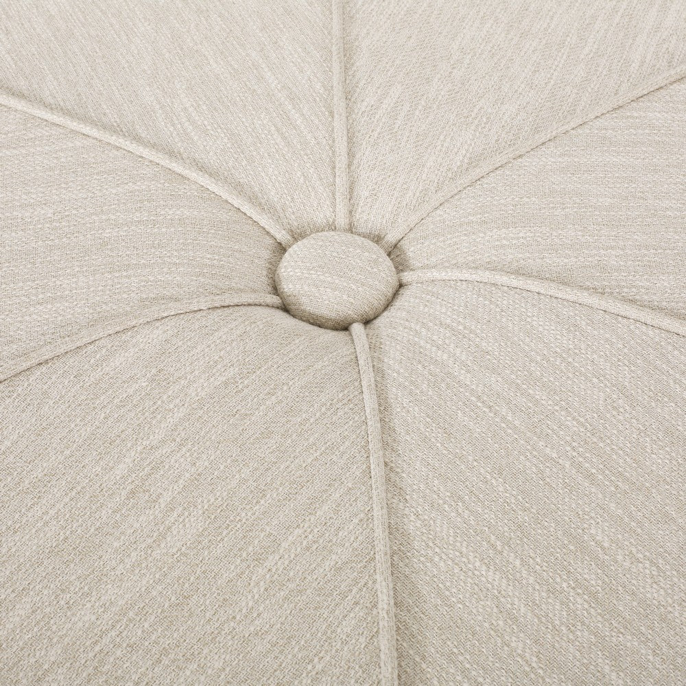 Ottoman, Button Tufted Beige Fabric, Plush Round Shape 28 Inch -BM335359