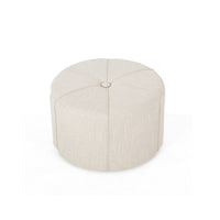 Ottoman, Button Tufted Beige Fabric, Plush Round Shape 28 Inch -BM335359