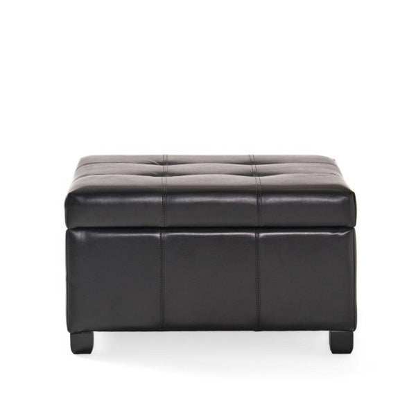 Oreo Storage Ottoman, Tufted Dark Brown Faux Leather, 31 Inch Square -BM335360