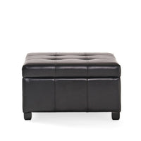 Oreo Storage Ottoman, Tufted Dark Brown Faux Leather, 31 Inch Square -BM335360