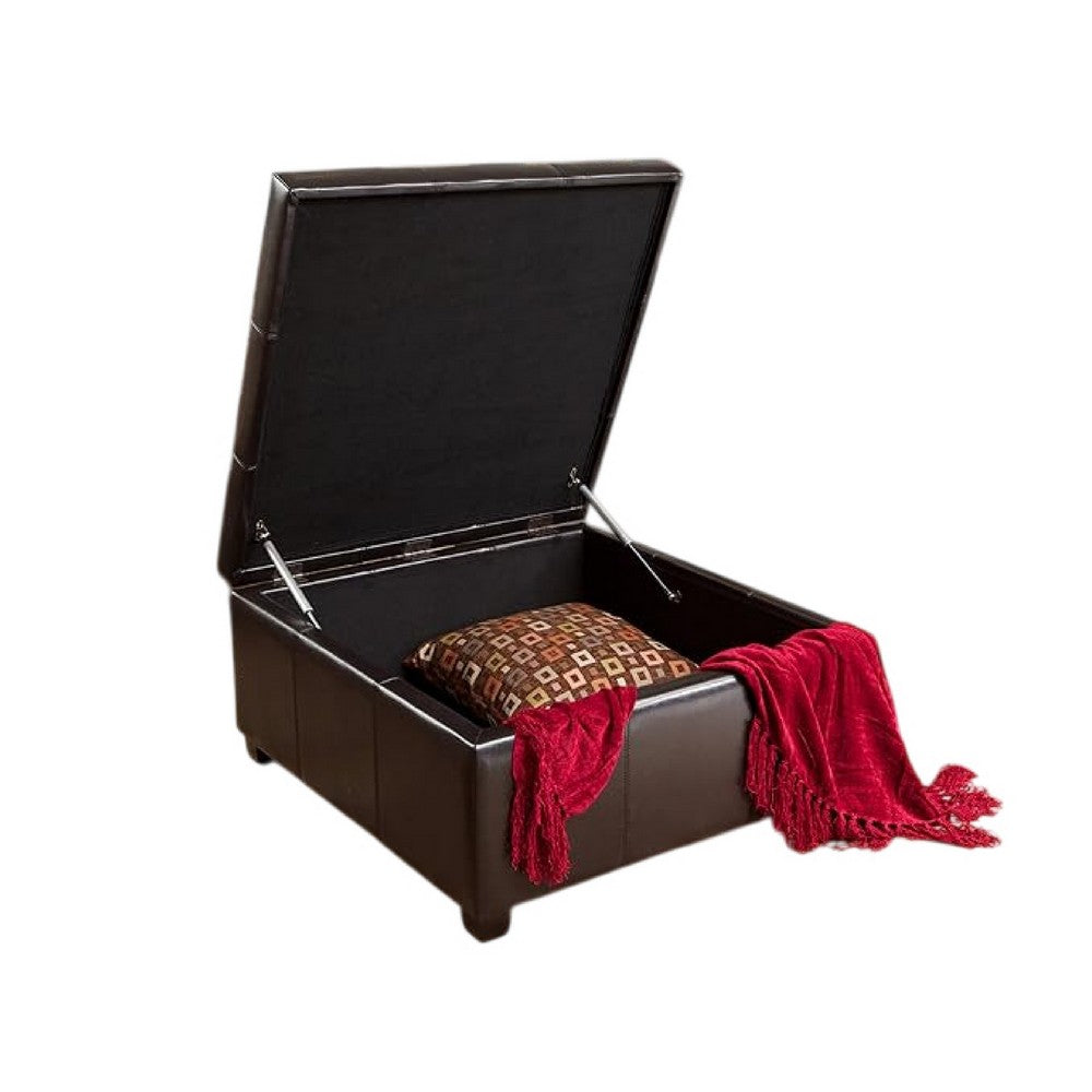 Oreo Storage Ottoman, Tufted Dark Brown Faux Leather, 31 Inch Square -BM335360