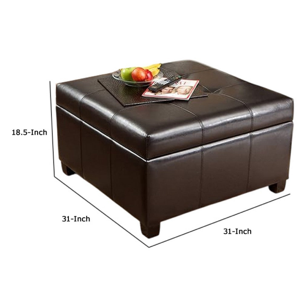 Oreo Storage Ottoman, Tufted Dark Brown Faux Leather, 31 Inch Square -BM335360