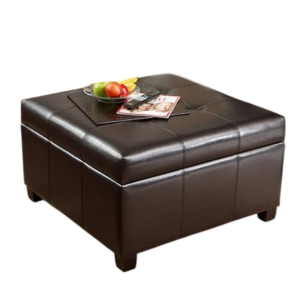 Oreo Storage Ottoman, Tufted Dark Brown Faux Leather, 31 Inch Square -BM335360