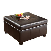 Oreo Storage Ottoman, Tufted Dark Brown Faux Leather, 31 Inch Square -BM335360