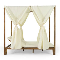 Yavi Outdoor Daybed, Brown Wood, Cream Waterproof Fabric, 79 Inch -BM335361