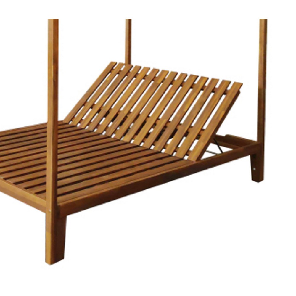 Yavi Outdoor Daybed, Brown Wood, Cream Waterproof Fabric, 79 Inch -BM335361