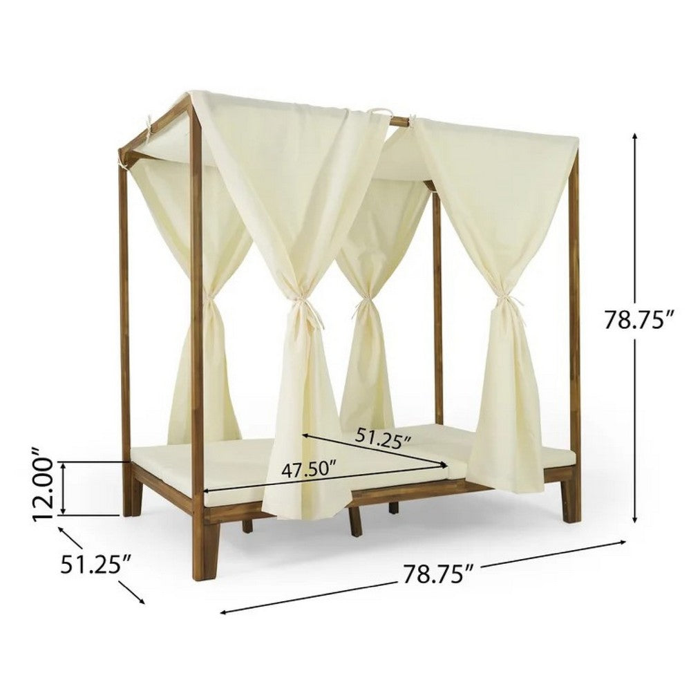 Yavi Outdoor Daybed, Brown Wood, Cream Waterproof Fabric, 79 Inch -BM335361