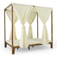 Yavi Outdoor Daybed, Brown Wood, Cream Waterproof Fabric, 79 Inch -BM335361