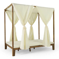 Yavi Outdoor Daybed, Brown Wood, Cream Waterproof Fabric, 79 Inch -BM335361