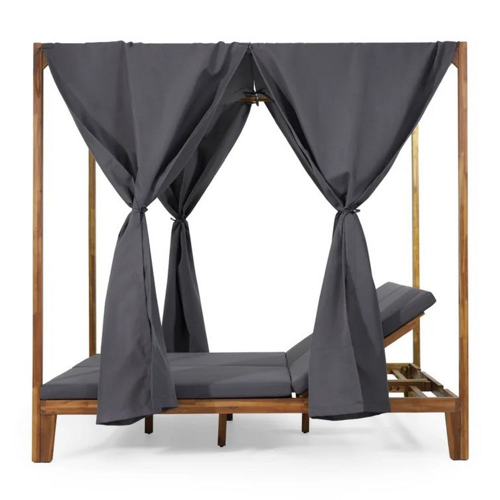 Yavi Outdoor Daybed, Brown Wood, Gray Waterproof Fabric, 79 Inch -BM335362