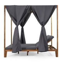 Yavi Outdoor Daybed, Brown Wood, Gray Waterproof Fabric, 79 Inch -BM335362