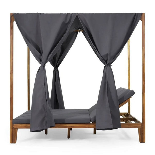 Yavi Outdoor Daybed, Brown Wood, Gray Waterproof Fabric, 79 Inch -BM335362