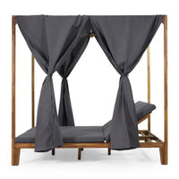 Yavi Outdoor Daybed, Brown Wood, Gray Waterproof Fabric, 79 Inch -BM335362