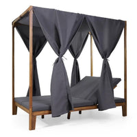 Yavi Outdoor Daybed, Brown Wood, Gray Waterproof Fabric, 79 Inch -BM335362