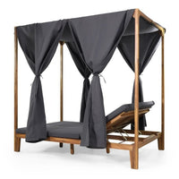 Yavi Outdoor Daybed, Brown Wood, Gray Waterproof Fabric, 79 Inch -BM335362