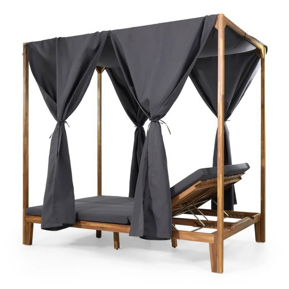 Yavi Outdoor Daybed, Brown Wood, Gray Waterproof Fabric, 79 Inch -BM335362