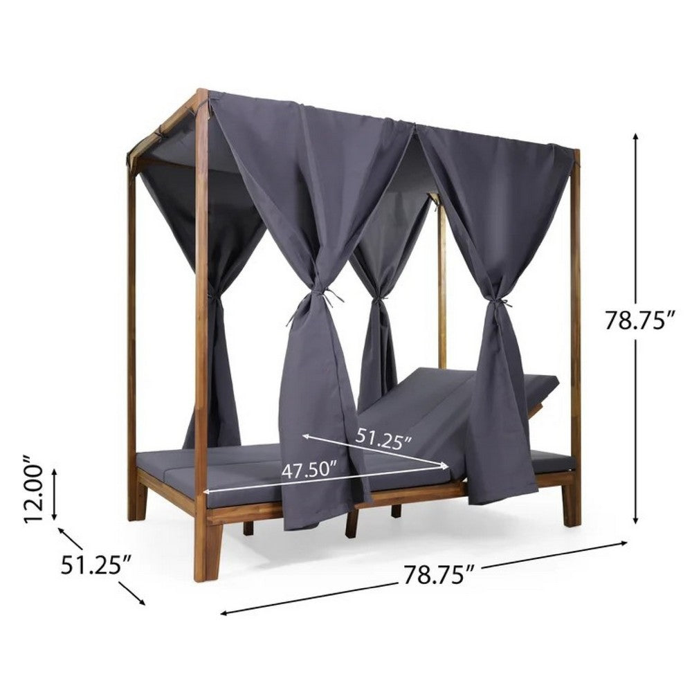 Yavi Outdoor Daybed, Brown Wood, Gray Waterproof Fabric, 79 Inch -BM335362