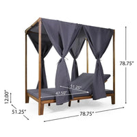 Yavi Outdoor Daybed, Brown Wood, Gray Waterproof Fabric, 79 Inch -BM335362