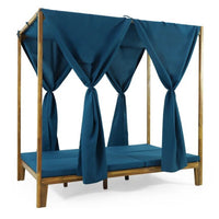 Yavi Outdoor Daybed, Brown Wood, Blue Waterproof Fabric, 79 Inch -BM335363