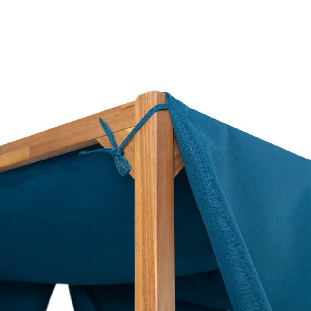 Yavi Outdoor Daybed, Brown Wood, Blue Waterproof Fabric, 79 Inch -BM335363