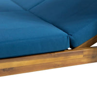 Yavi Outdoor Daybed, Brown Wood, Blue Waterproof Fabric, 79 Inch -BM335363