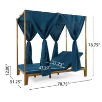 Yavi Outdoor Daybed, Brown Wood, Blue Waterproof Fabric, 79 Inch -BM335363