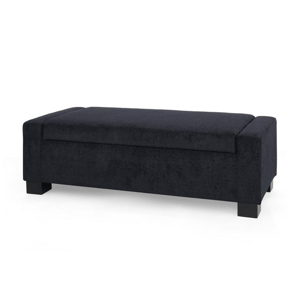 Kera Storage Ottoman Bench, Dark Blue Fabric, Lift Top, 50 Inch -BM335364